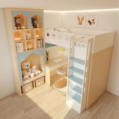 Multifunctional Kids Loft Bed with Storage Wardrobe