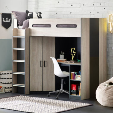 Multifunctional Kids Loft Bed with Storage Wardrobe