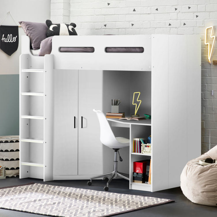 Multifunctional Kids Loft Bed with Storage Wardrobe