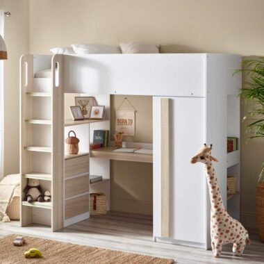 Multifunctional Kids Loft Bed with Storage Wardrobe
