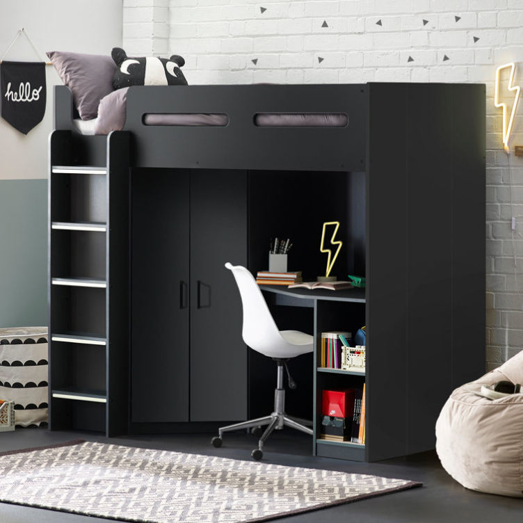 Multifunctional Kids Loft Bed with Storage Wardrobe