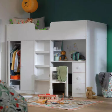 Multifunctional Kids Loft Bed with Storage Wardrobe
