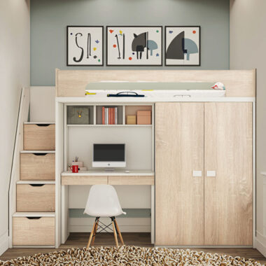 Wooden Loft Bed for Kids Bedroom Furniture