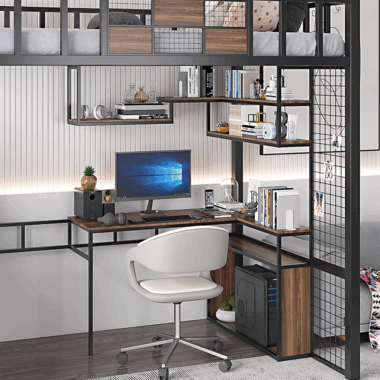 Modern Metal Loft Bed with Desk and Bookshelf for Dormitory