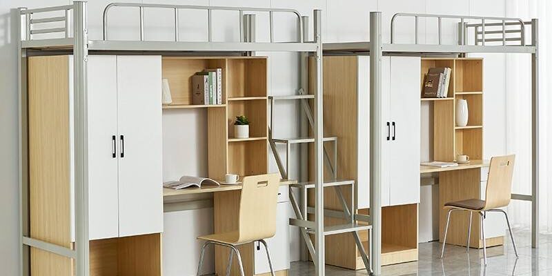 Modern Space-Saving Loft Bed for University Dormitory