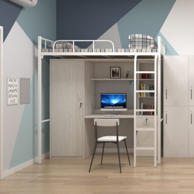 Modern Space-Saving Loft Bed for University Dormitory