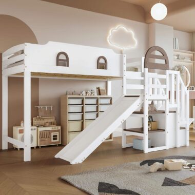 Modern Design Wooden Bunk Bed with Slide for Kids