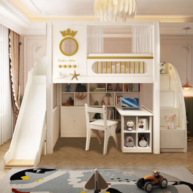 Modern Design Wooden Bunk Bed with Slide for Kids