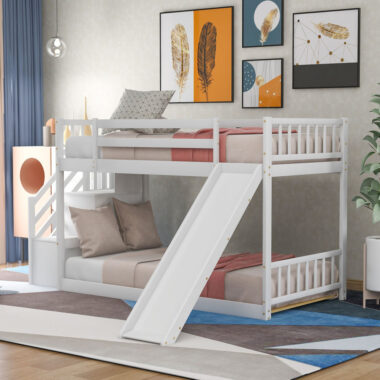 Modern Design Wooden Bunk Bed with Slide for Kids