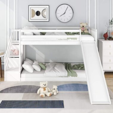Modern Design Wooden Bunk Bed with Slide for Kids