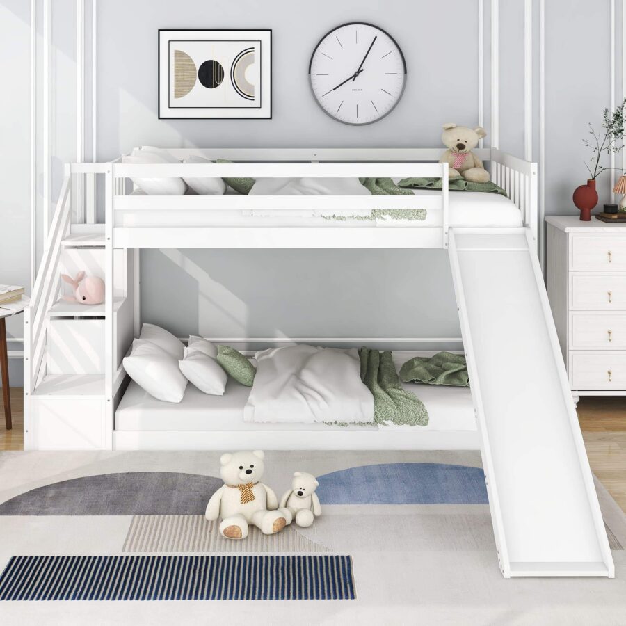 Modern Design Wooden Bunk Bed with Slide for Kids