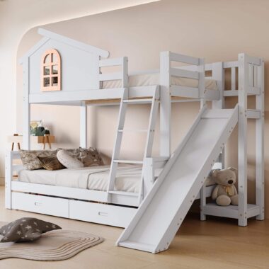 Modern Design Wooden Bunk Bed with Slide for Kids