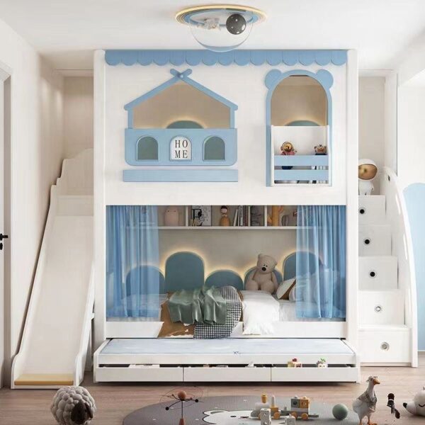 Multifunctional Kids Wooden Bunk Bed with Slide