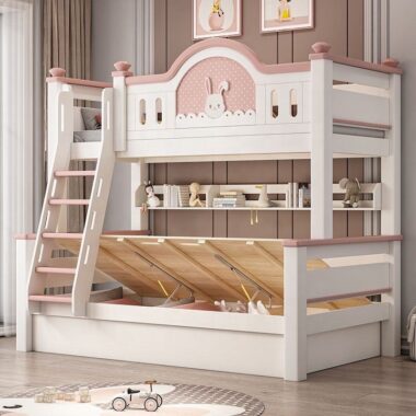 Durable Kids Wooden Bunk Bed with Storage