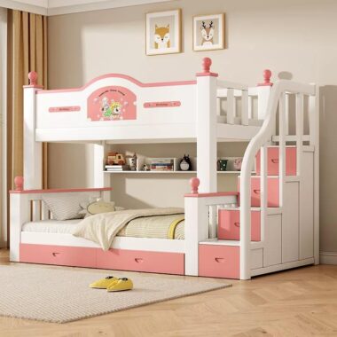 Durable Kids Wooden Bunk Bed with Storage