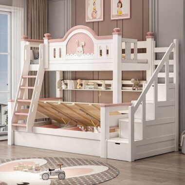 Durable Kids Wooden Bunk Bed with Storage
