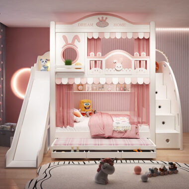 multifunctional wooden bunk beds with storage for adults and kids