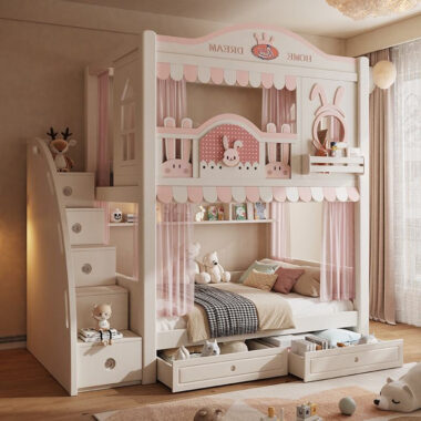 multifunctional wooden bunk beds with storage for adults and kids