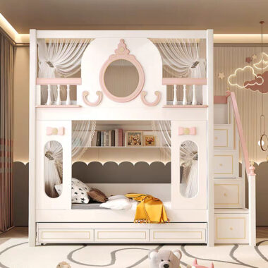 multifunctional wooden bunk beds with storage for adults and kids