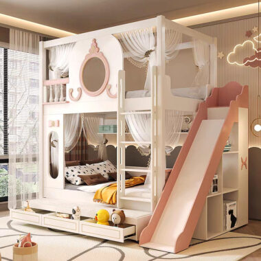 multifunctional wooden bunk beds with storage for adults and kids