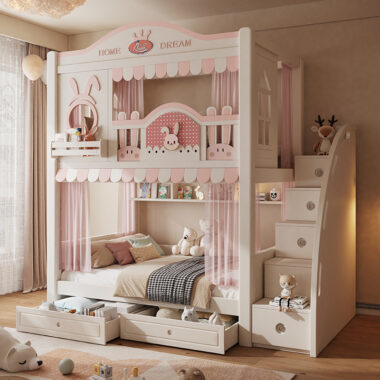 multifunctional wooden bunk beds with storage for adults and kids