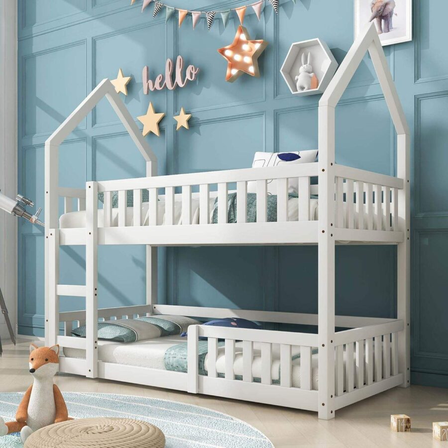 house shape solid kids wooden bunk beds