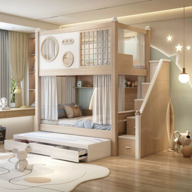 modern comfortable kids wooden bunk beds for school hotel apartment