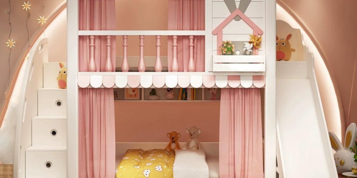 kids wooden bunk beds with slide and storage stairs bedroom
