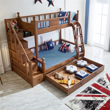 fashionable kids wooden bunk beds with stairs