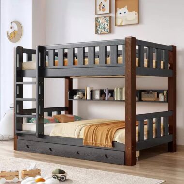 fashionable kids wooden bunk beds with stairs