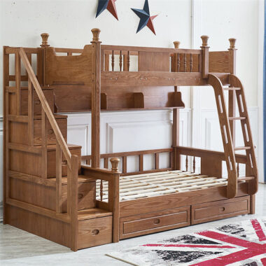 fashionable kids wooden bunk beds with stairs