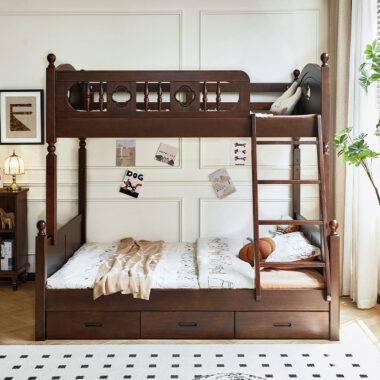 fashionable kids wooden bunk beds with stairs