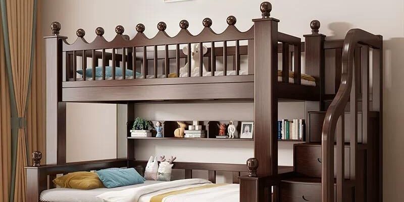 fashionable kids wooden bunk beds with stairs