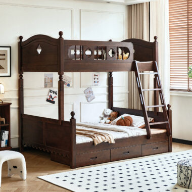 fashionable kids wooden bunk beds with stairs