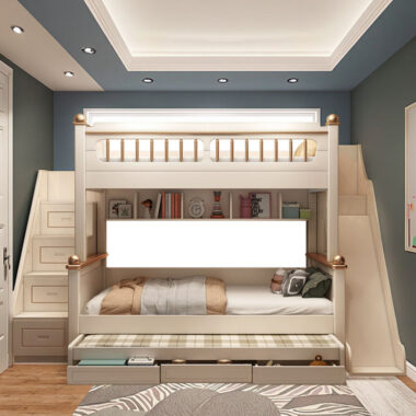 modern kids wooden bunk beds with stairs and drawers