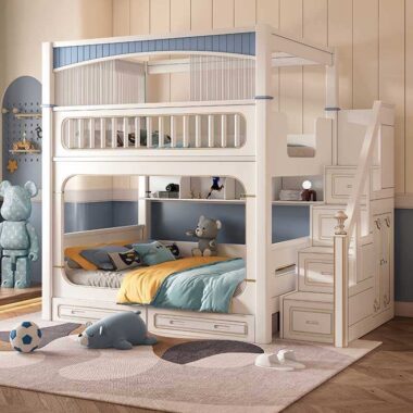 modern kids wooden bunk beds with stairs and drawers