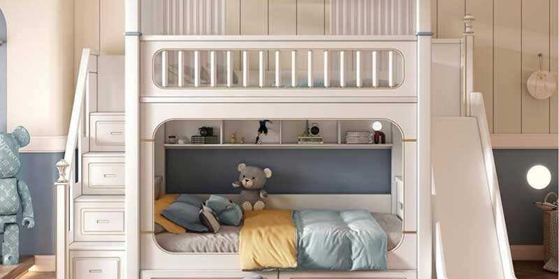 modern kids wooden bunk beds with stairs and drawers