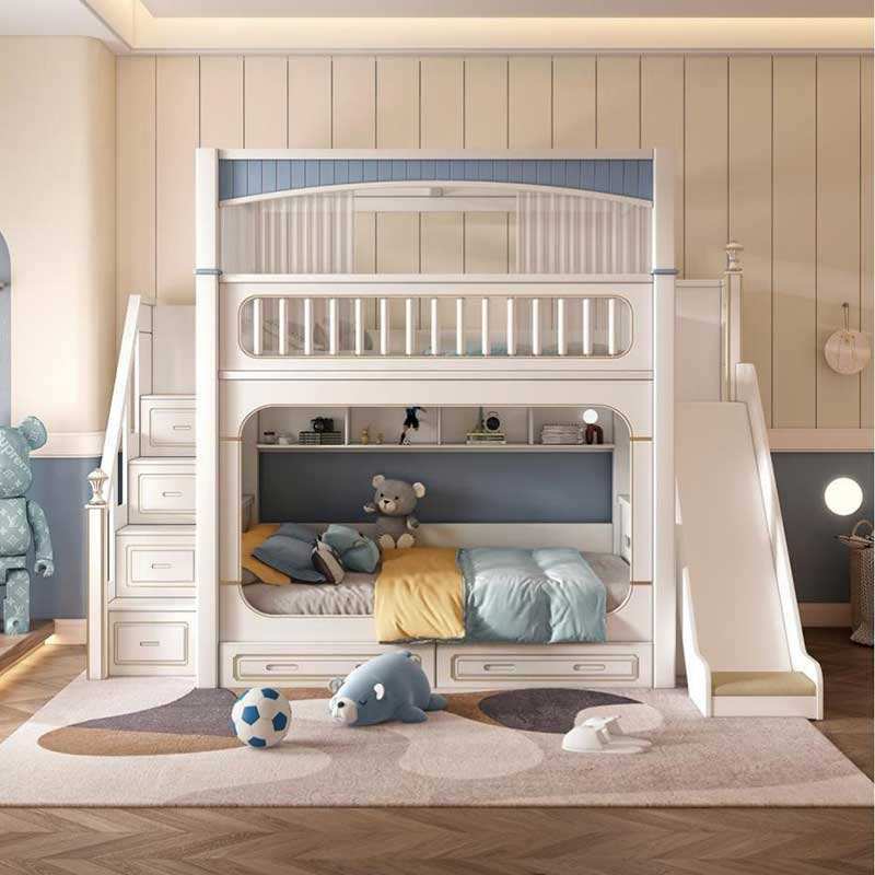 modern kids wooden bunk beds with stairs and drawers