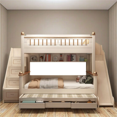 modern kids wooden bunk beds with stairs and drawers