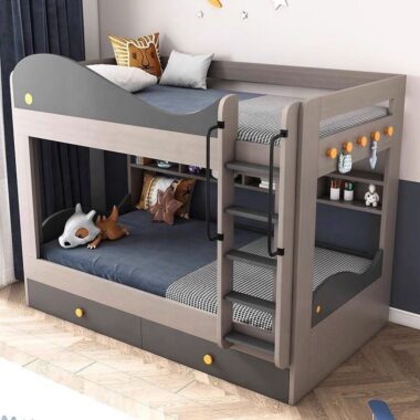 modern kids wooden bunk beds with stairs and storage drawers