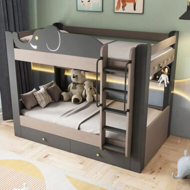 modern kids wooden bunk beds with stairs and storage drawers