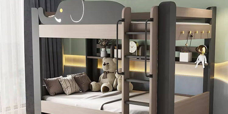 modern kids wooden bunk beds with stairs and storage drawers