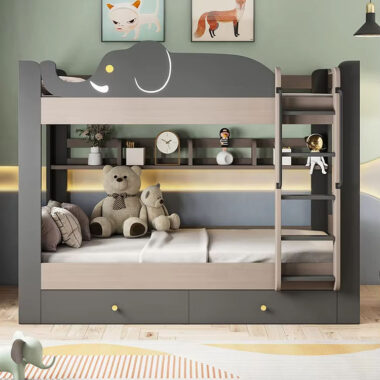 modern kids wooden bunk beds with stairs and storage drawers