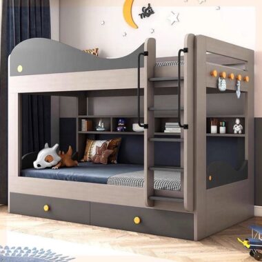 modern kids wooden bunk beds with stairs and storage drawers