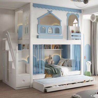 solid wood mother and baby bunk beds with wardrobe storage