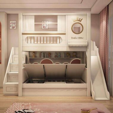 solid wood mother and baby bunk beds with wardrobe storage