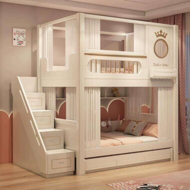 solid wood mother and baby bunk beds with wardrobe storage