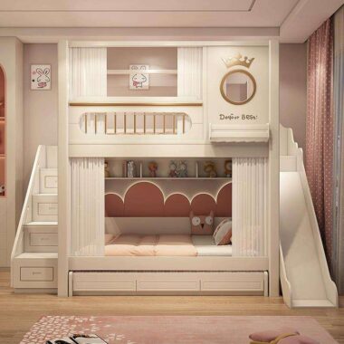 solid wood mother and baby bunk beds with wardrobe storage
