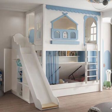 solid wood mother and baby bunk beds with wardrobe storage
