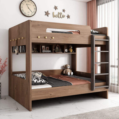 Nordic modern wooden bunk beds with ladder and storage